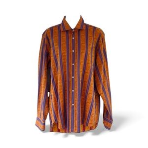 Vintage Etro Milano Vibrant Orange and Blue Striped Shirt